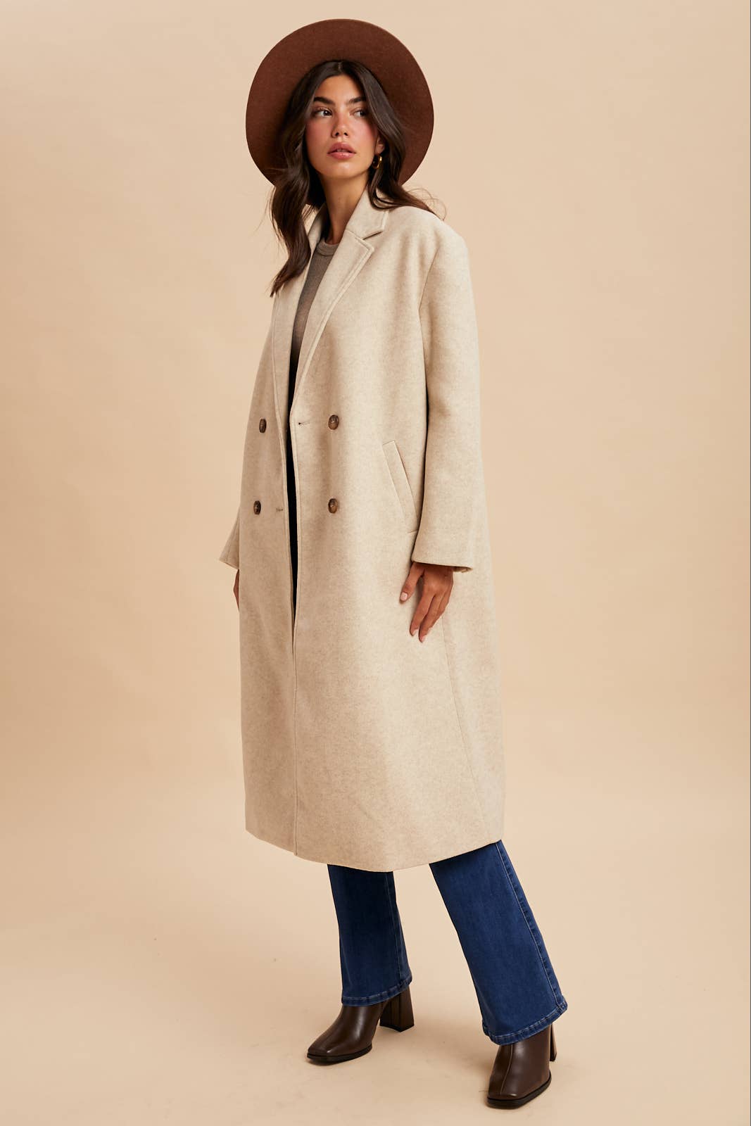 Double Breasted  Lapel Duster Felt Pea Coat
