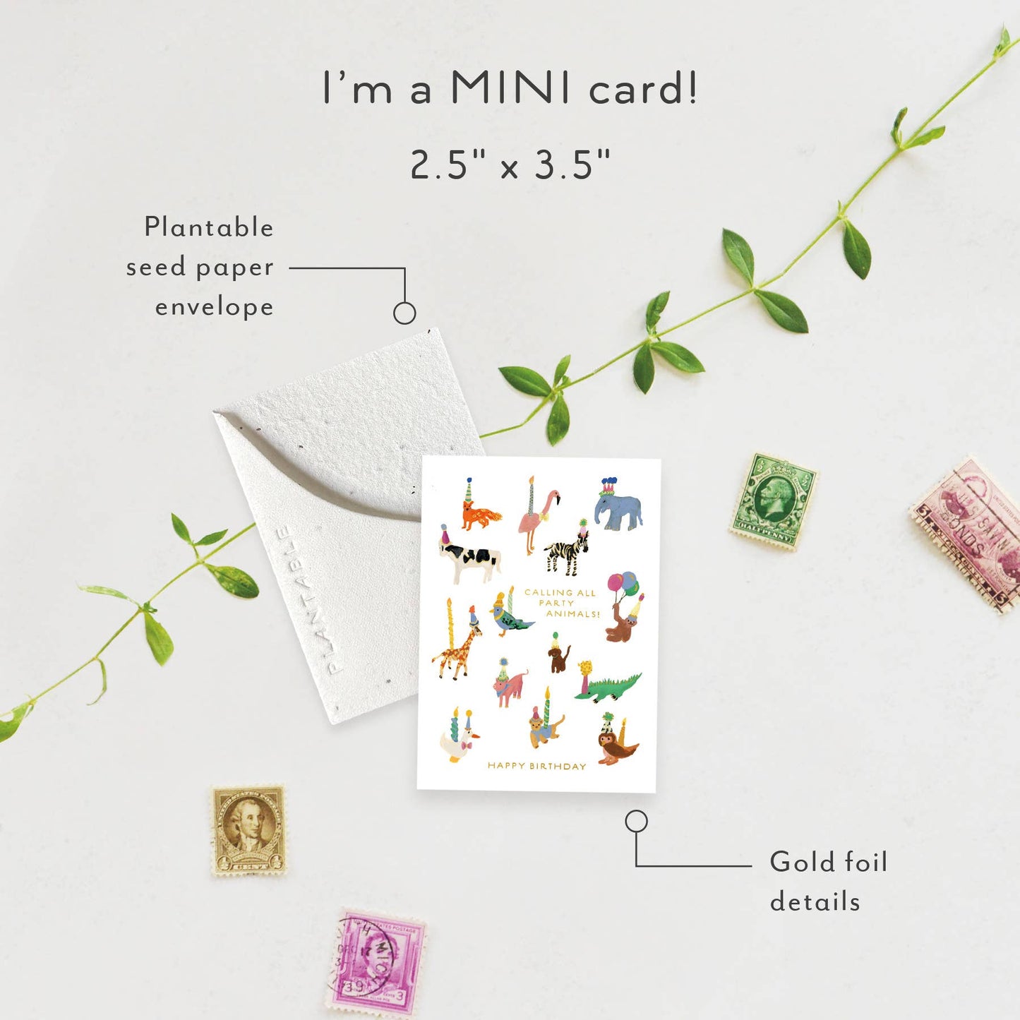 Cute Animal Party - Plantable Birthday Mini Greeting Card