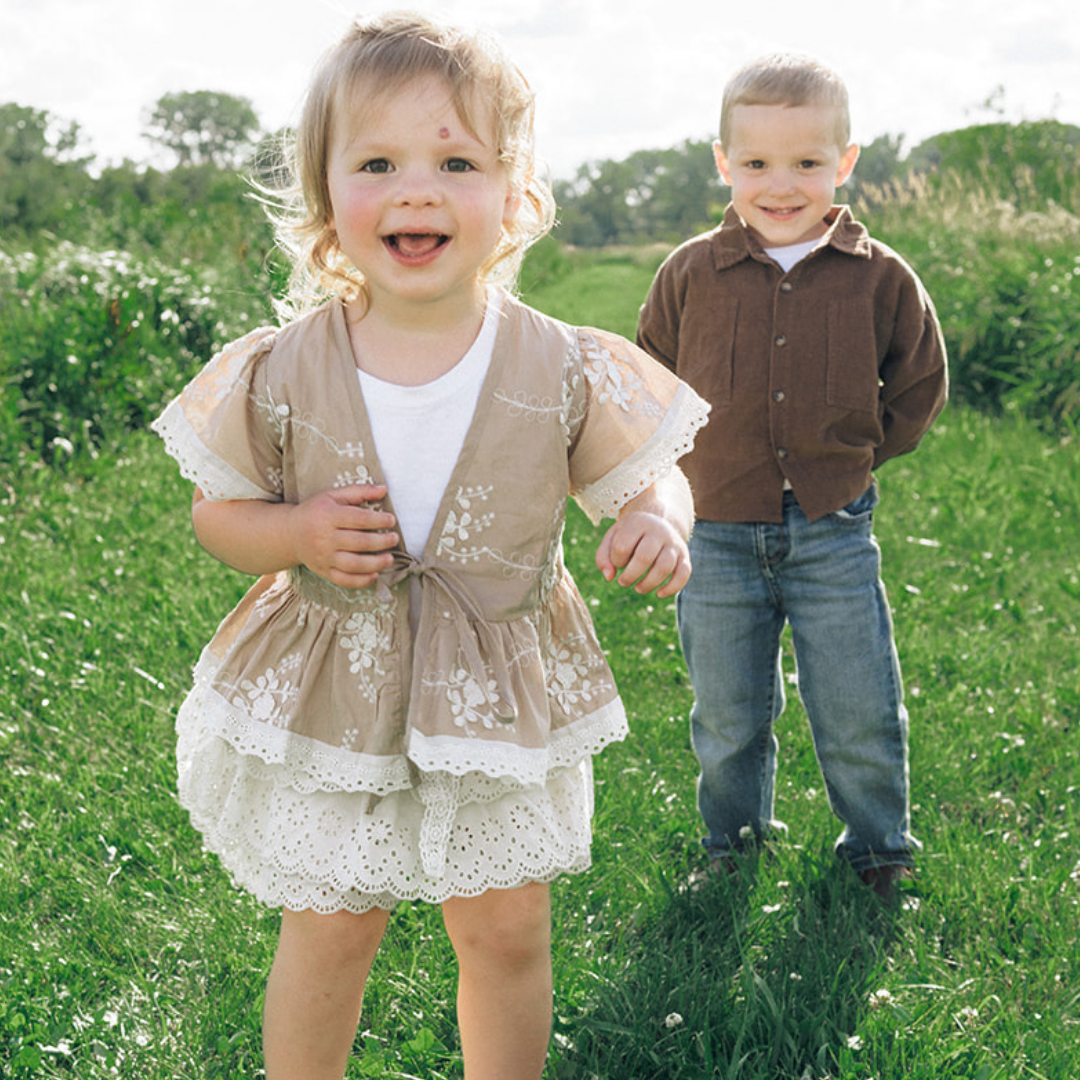 Embroidered Front Tie Cardigan - Child