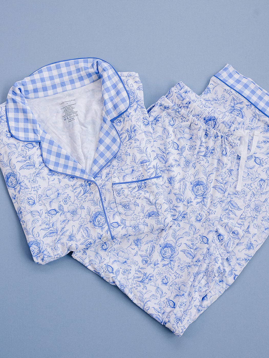 Bamboo Women's Pajamas Set - Mommy and Me Matching - Blue Flowers