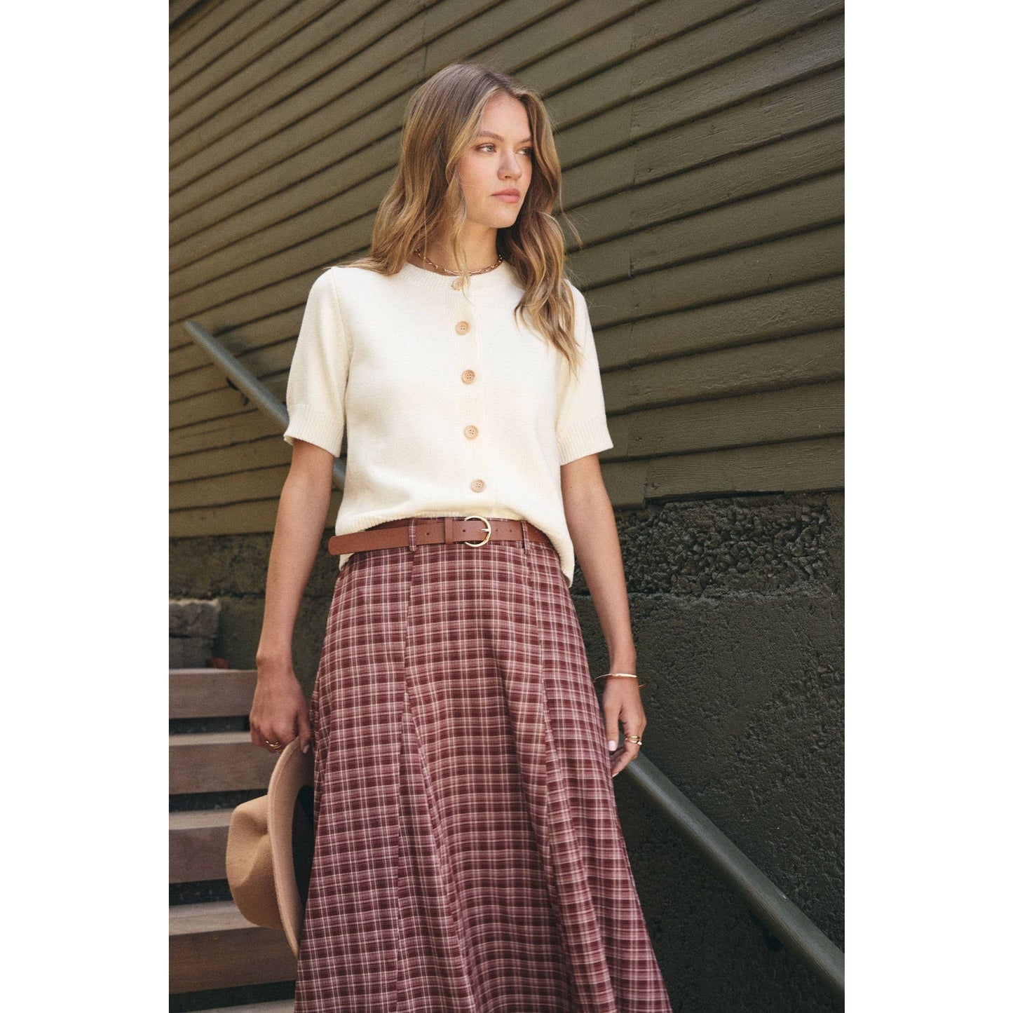Heritage Plaid Flare Maxi Skirt with Belt