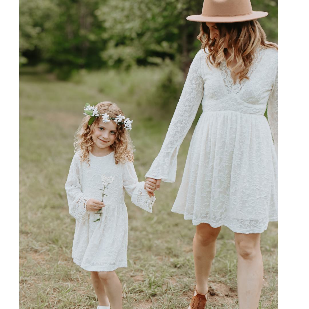 Ivory Lace Mommy & Me Bridal Dress - Flower Girl Dress - Wedding Girl