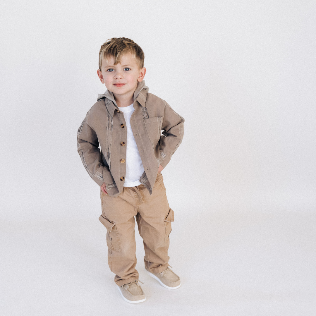 100% Cotton Button Down Long Sleeve Shirt with Hoodie - Child