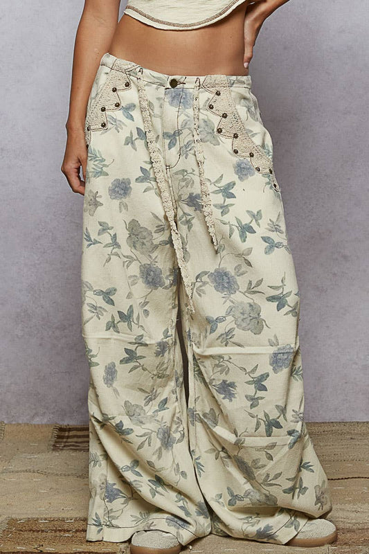 Floral Twill Woven Boho Pants
