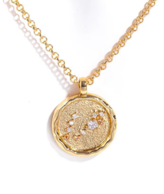 Celestial Zodiac Coin and CZ Necklaces - 14K gold - Birthday Gift