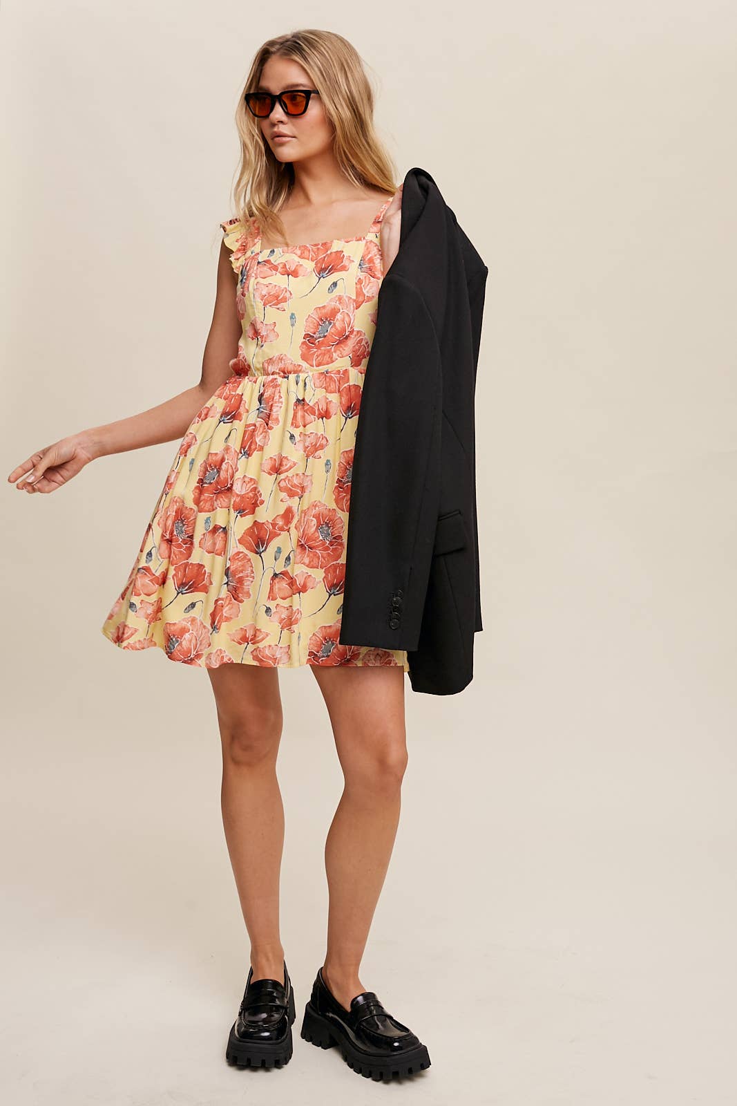 Poppy Floral Ruffle Strap Tie-Back Mini Dress