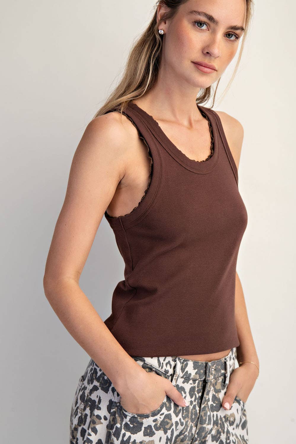 Lace Trim Ribbed Tank Top