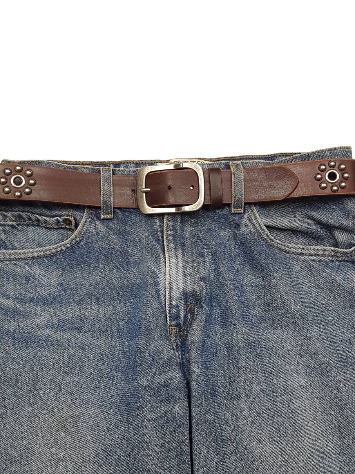 Vintage Edge Distressed Leather Studded Belt