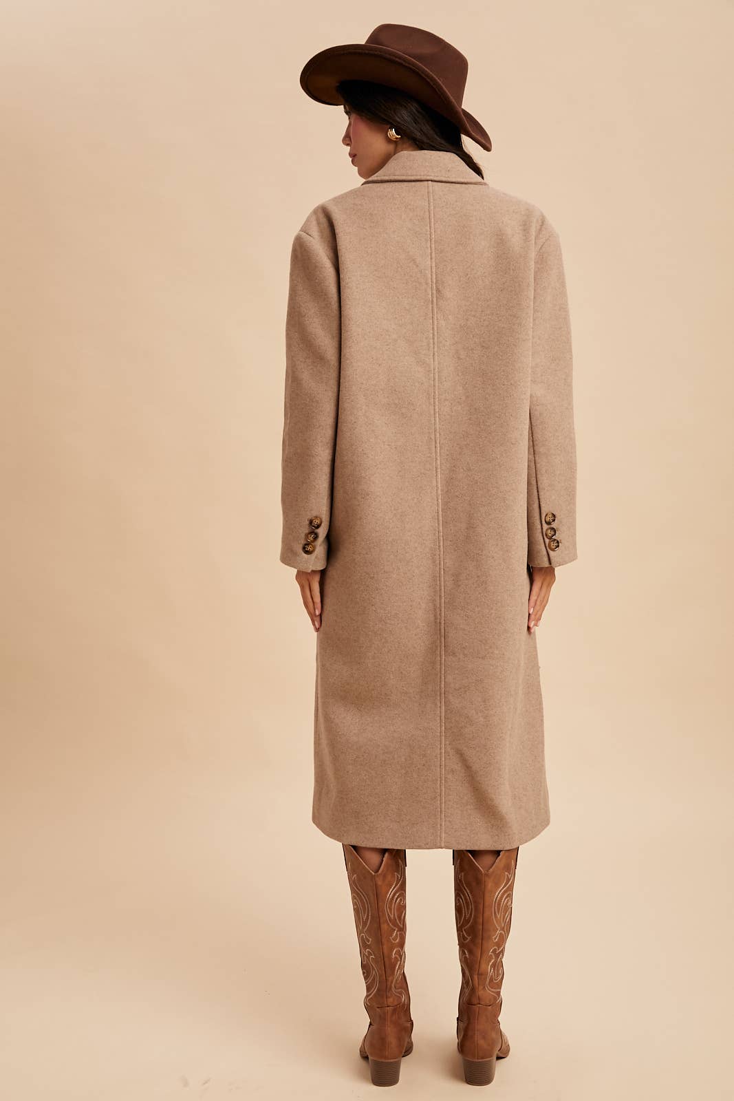 Double Breasted  Lapel Duster Felt Pea Coat