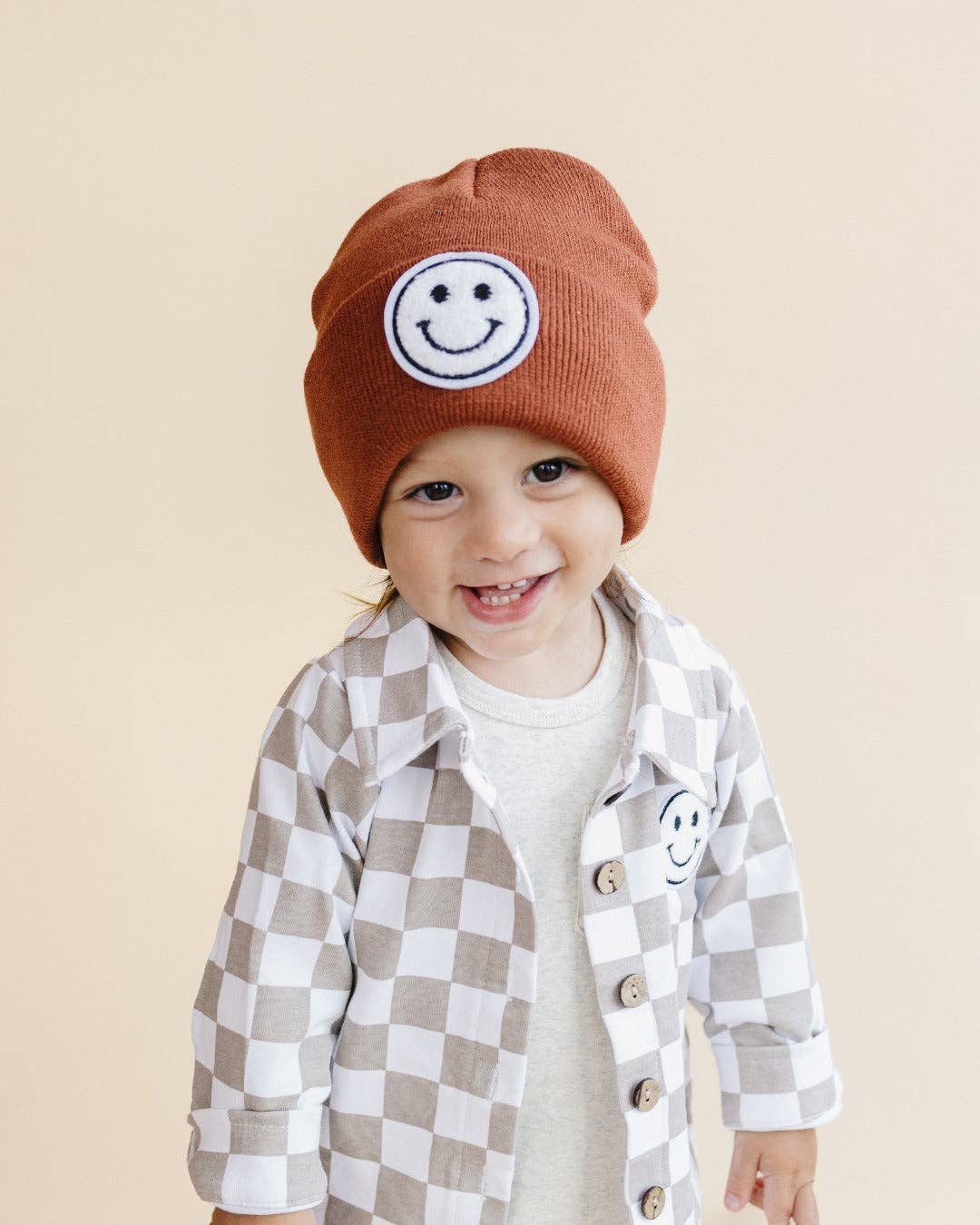 Kids Clothing Cotton Fall Shacket with Smiley Checkered Pattern