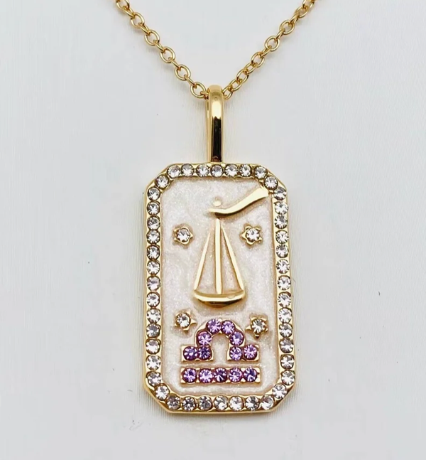 Libra Astrological Zodiac Tarot Card Pendant Necklace - Enamel Collection