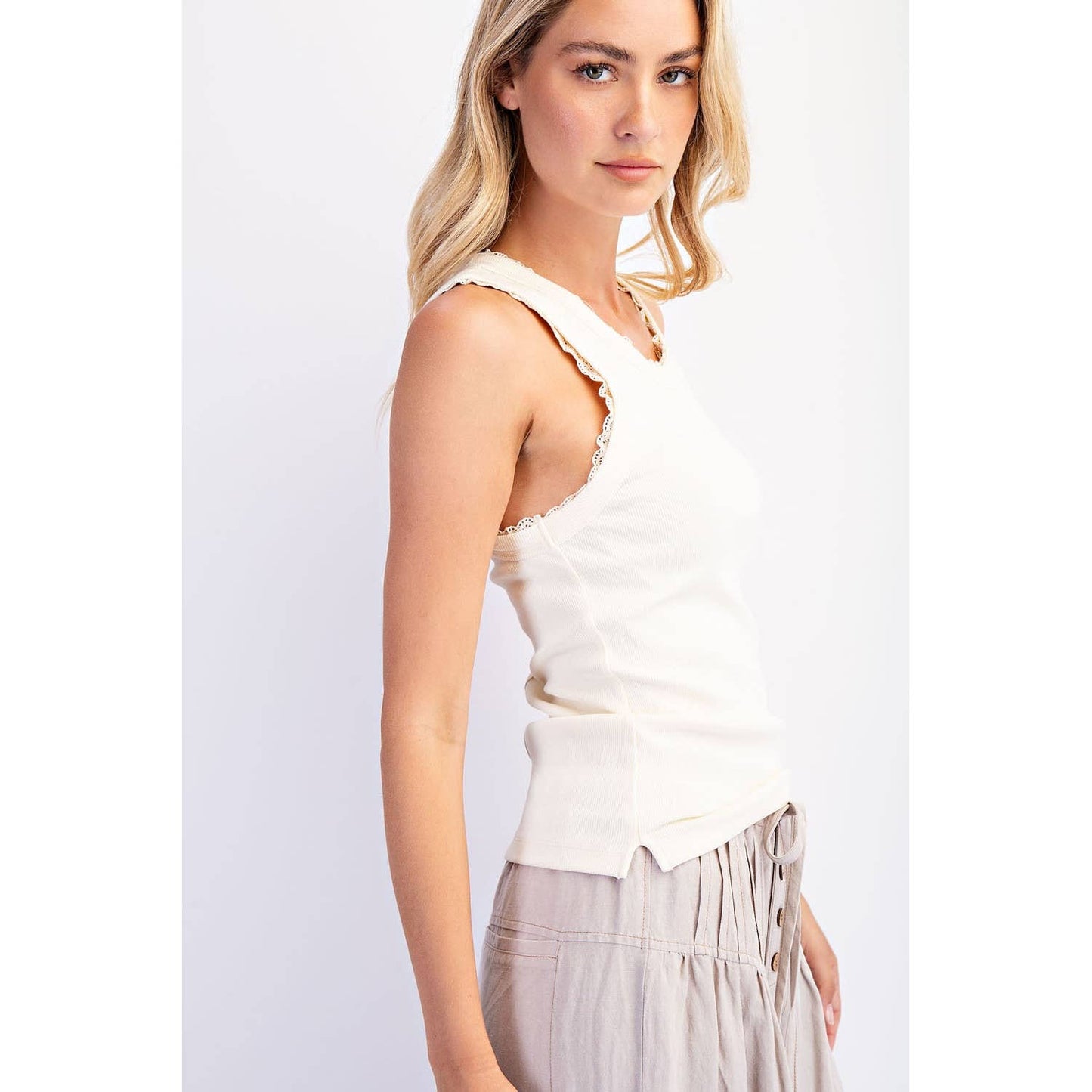 Lace Trim Ribbed Tank Top