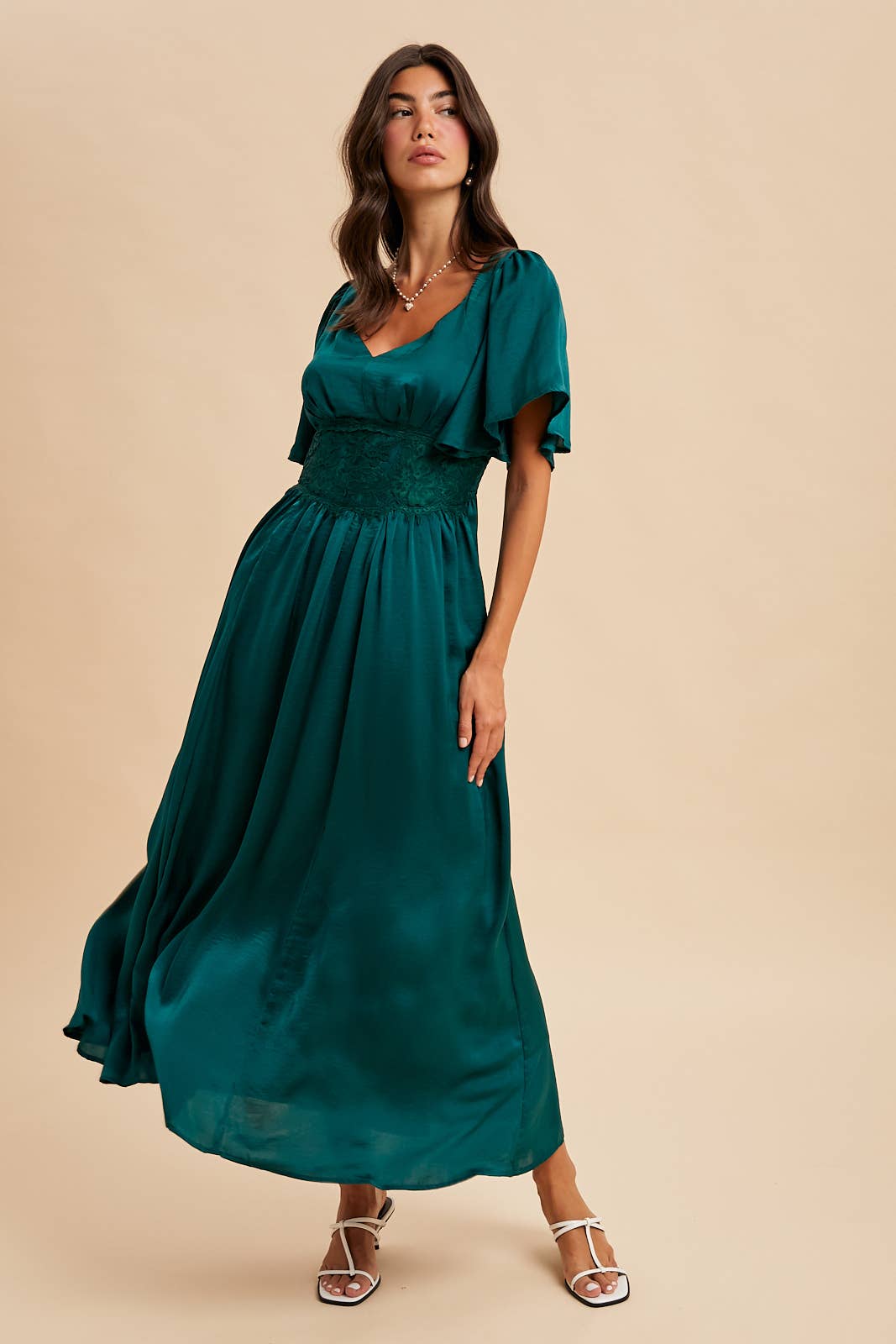Washed Red Satin Lace Maxi Dress