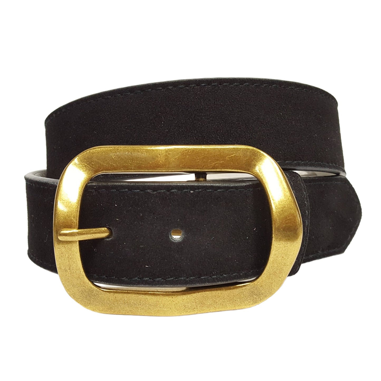 Genuine Suede Leather Belt With Timeless Rectangular Buckle