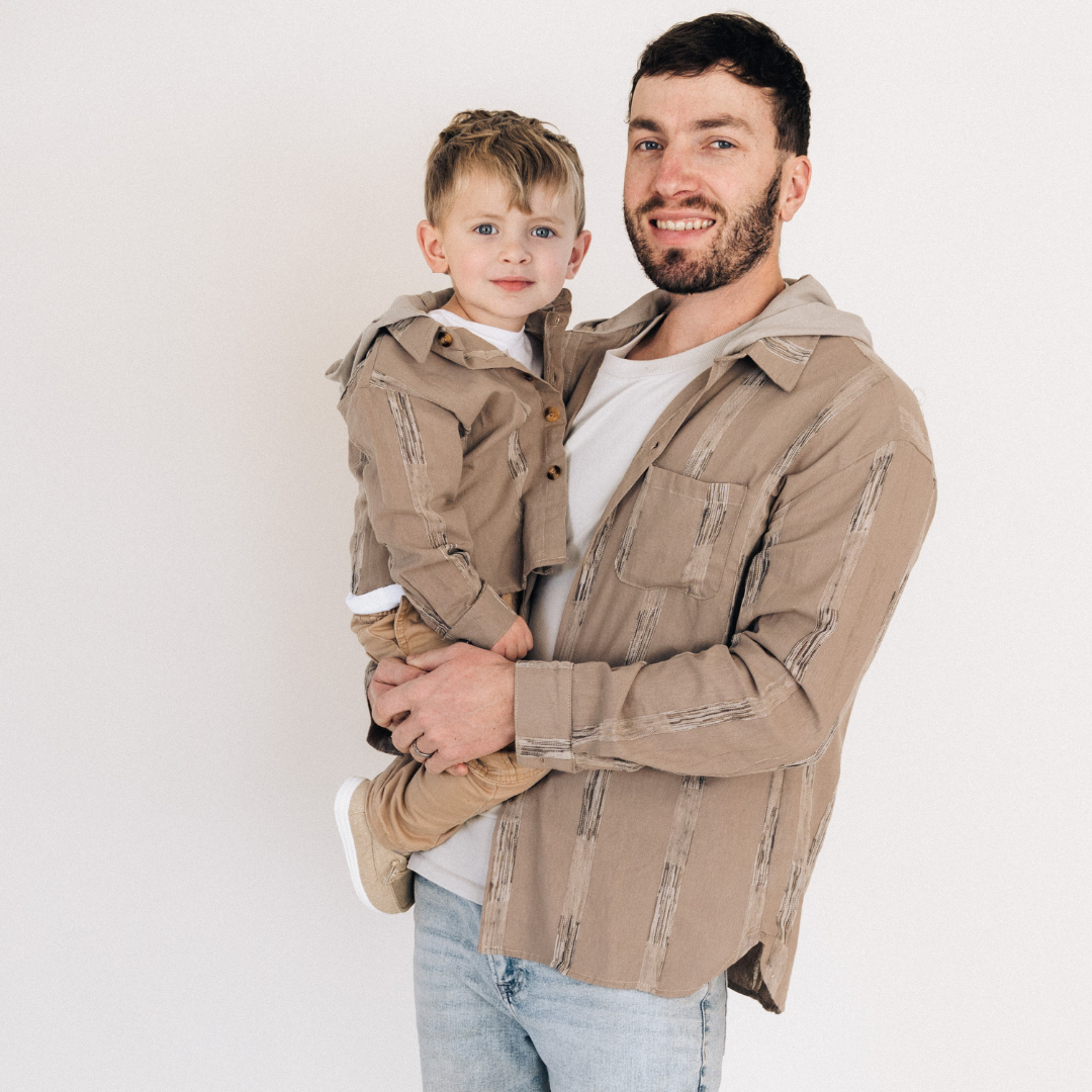 100% Cotton Button Down Long Sleeve Shirt with Hoodie - Child