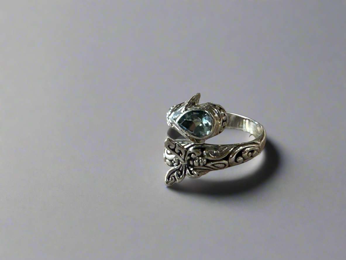 Balinese Aquamarine Butterfly Wrap Ring