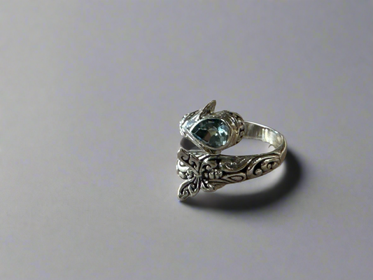 Balinese Aquamarine Butterfly Wrap Ring