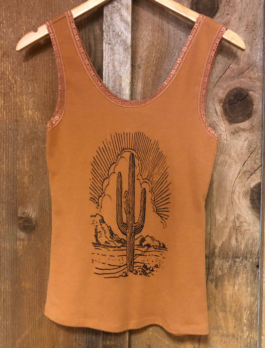 Cactus Lace Tank Cognac