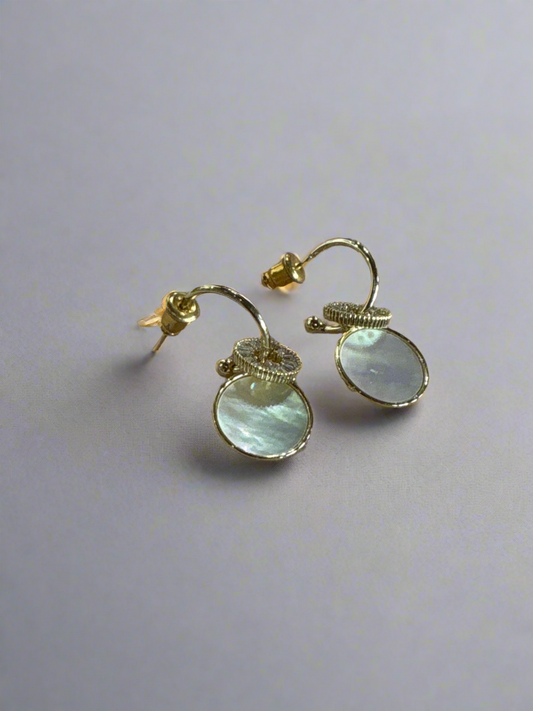Parisienne Gold Plated Baguette Crystal and Mother of Pearl Hoop Studs