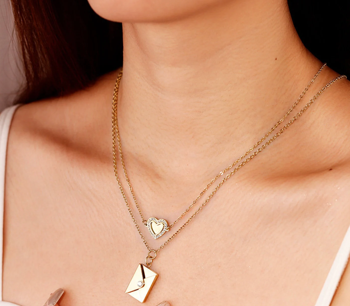 Love Letter 14K Gold Steel  Envelope and Letter necklace