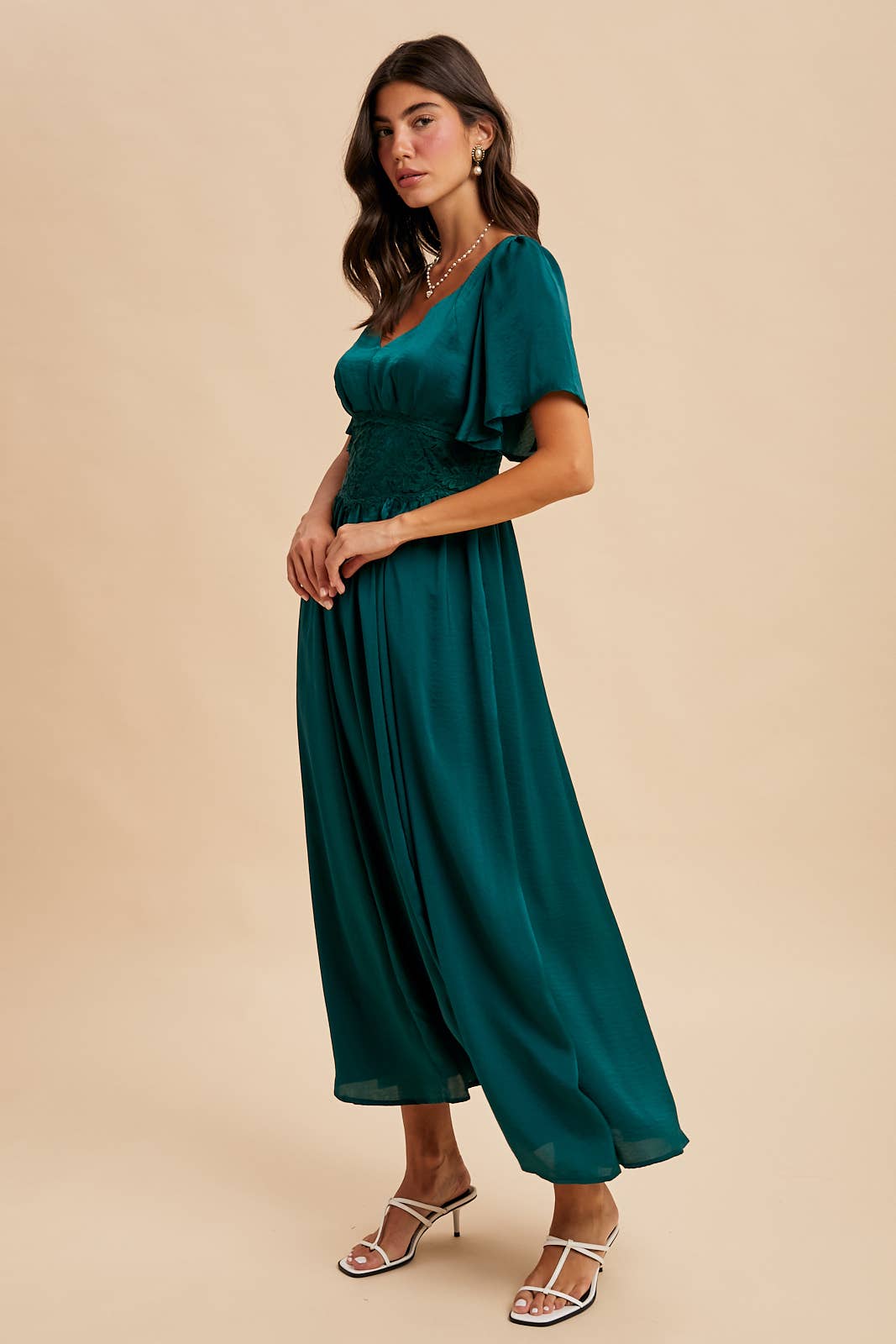 Washed Red Satin Lace Maxi Dress