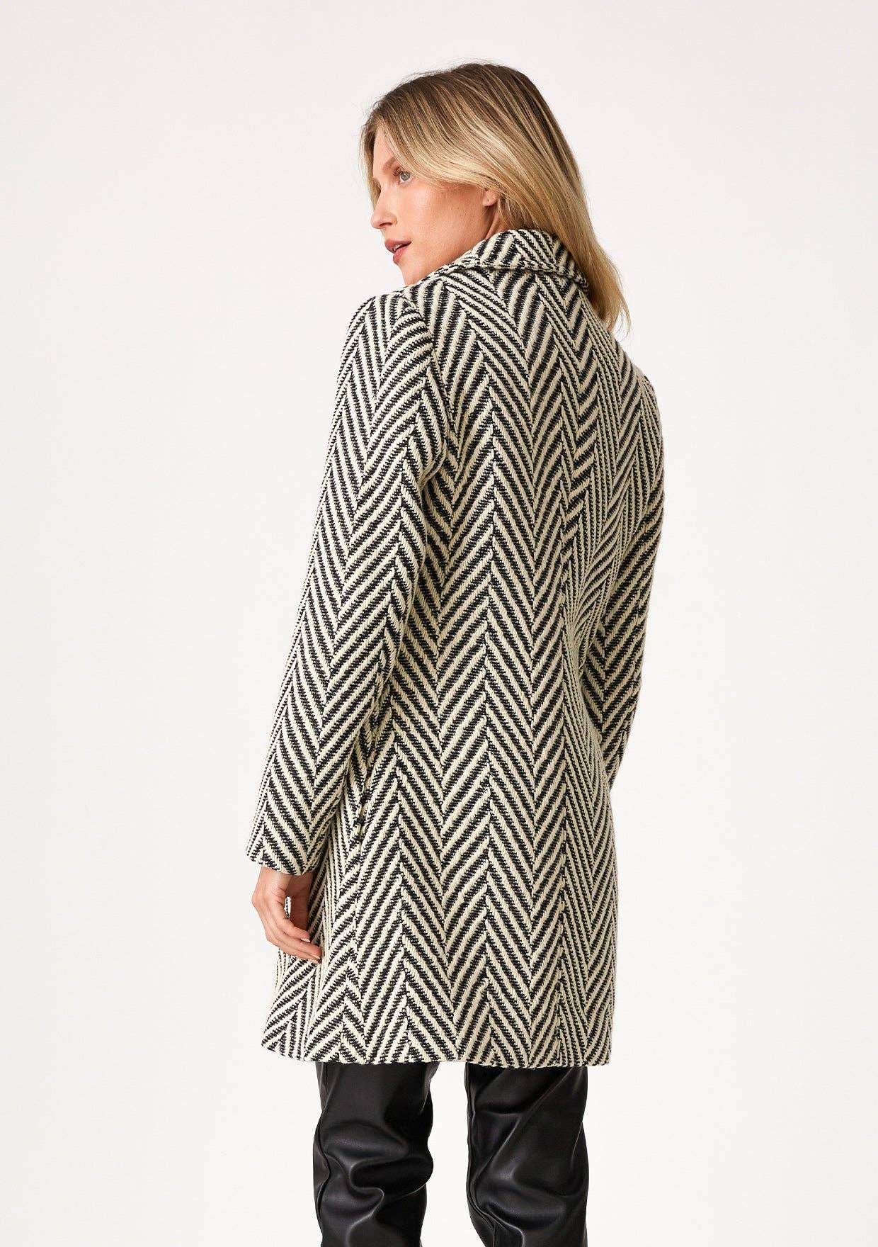 Chevron Notched Lapel Long Sleeve Coat - SAUVAGE ZSA™