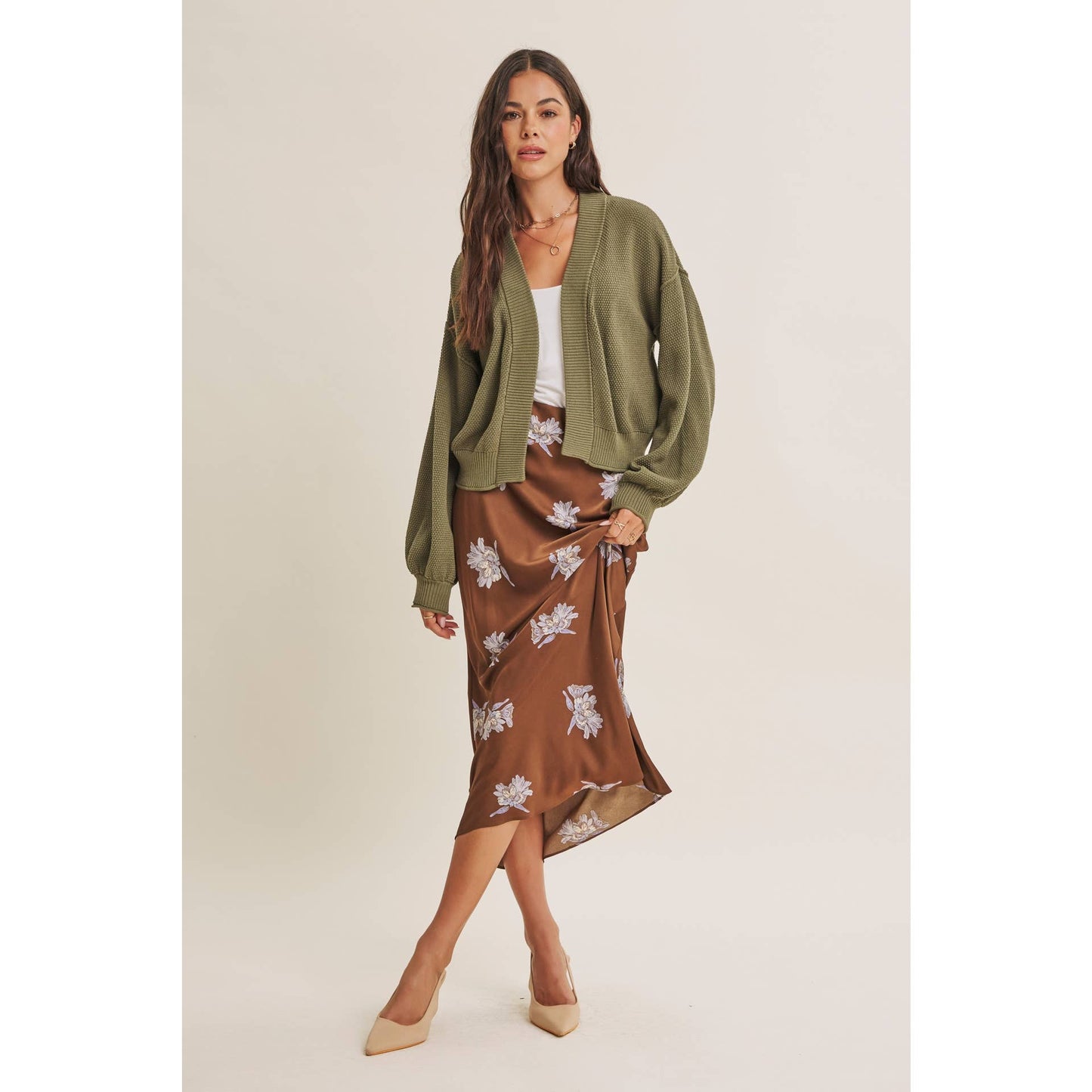 Date Night Satin Floral Midi Skirt