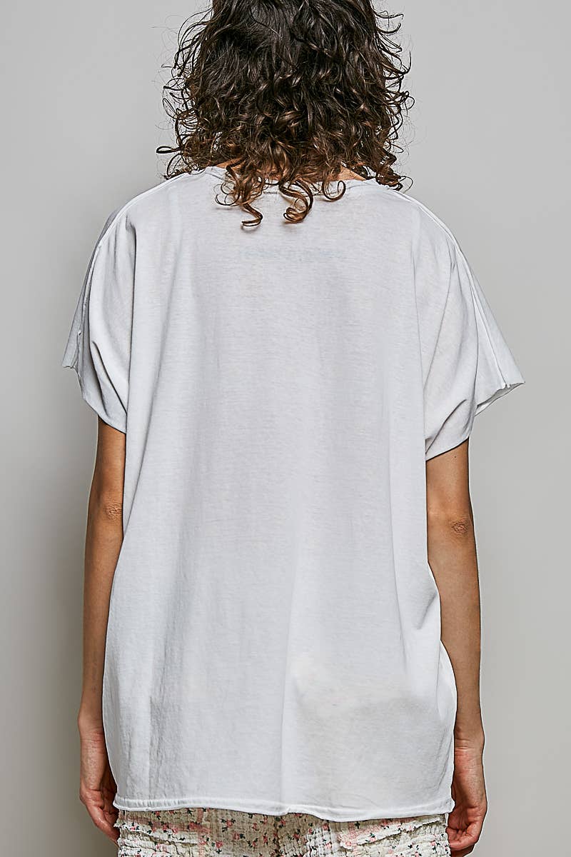 Boho Hand Dip Dye V-Neck T-shirt with Short Sleeves and Front Pocket