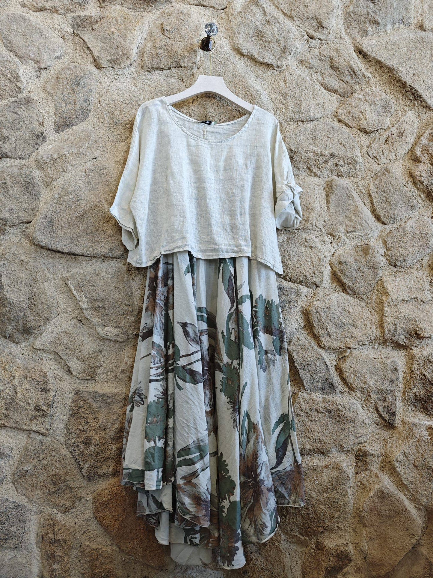 Floral 2-piece Dress Set 100% Italian Linen