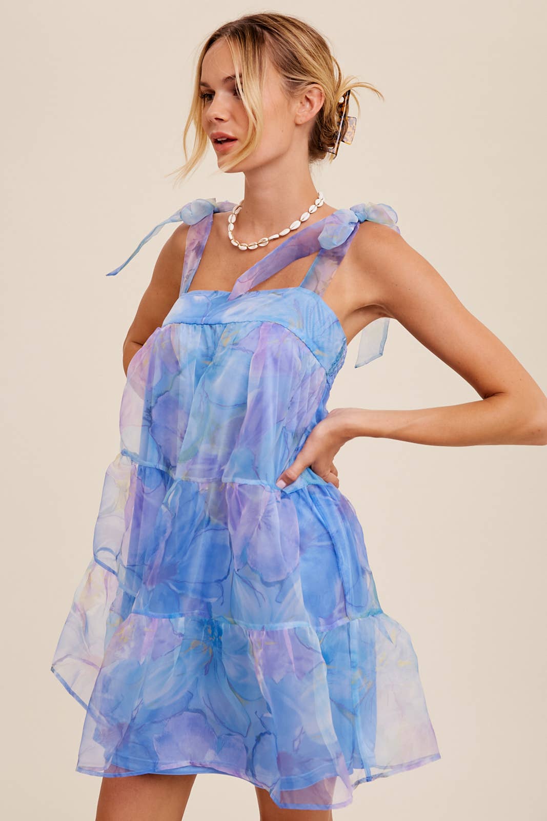 Watercolor Floral Organza Mini Dress
