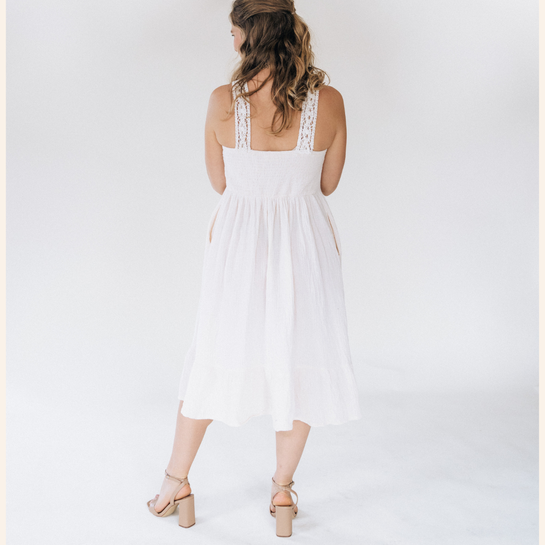 Soft White Crochet Dress - Women