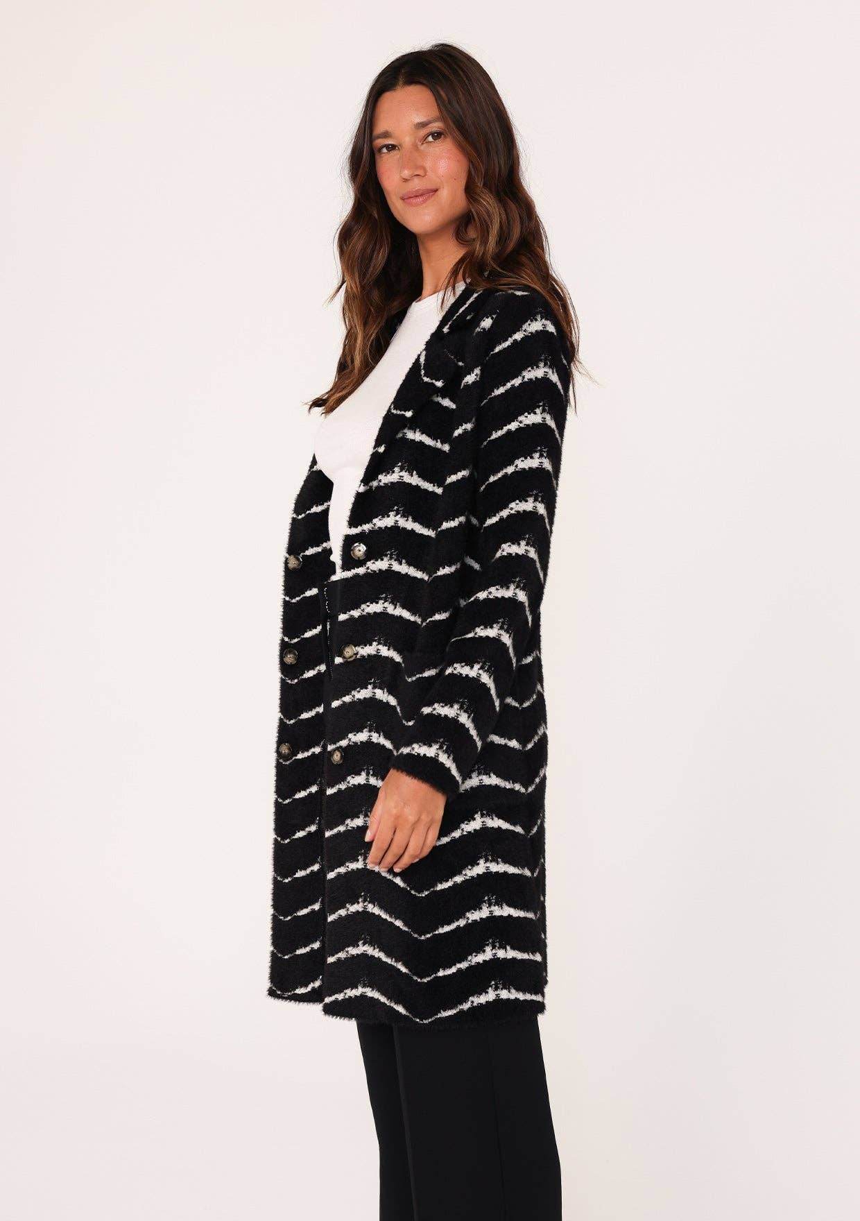 Fuzzy Chevron Jacquard Button Front Cardigan - SAUVAGE ZSA™