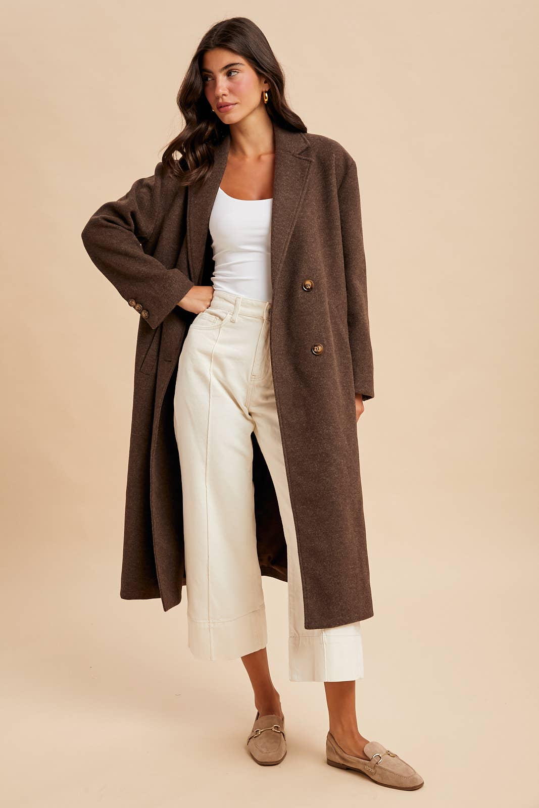 Double Breasted  Lapel Duster Felt Pea Coat