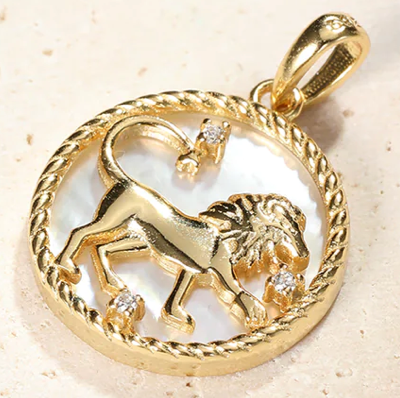 Leo Astrological Zodiac Coin Necklace - Mother of Pearl Collection