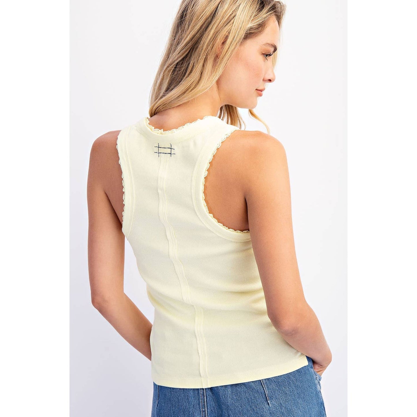 Lace Trim Ribbed Tank Top