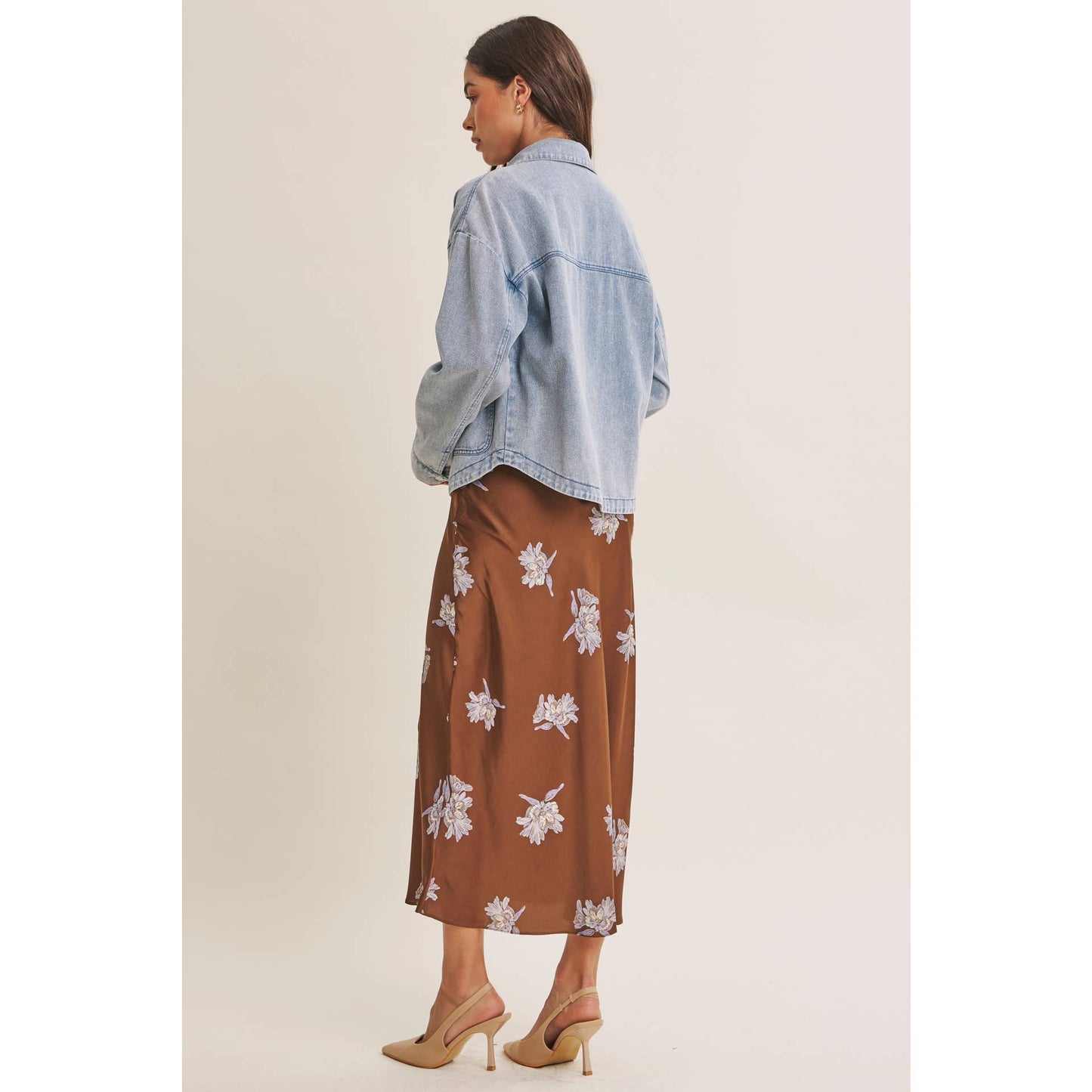 Date Night Satin Floral Midi Skirt
