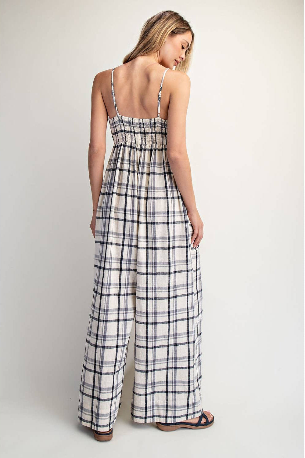 Gingham Checkered Wide-leg Onesie - Boho Jumpsuit