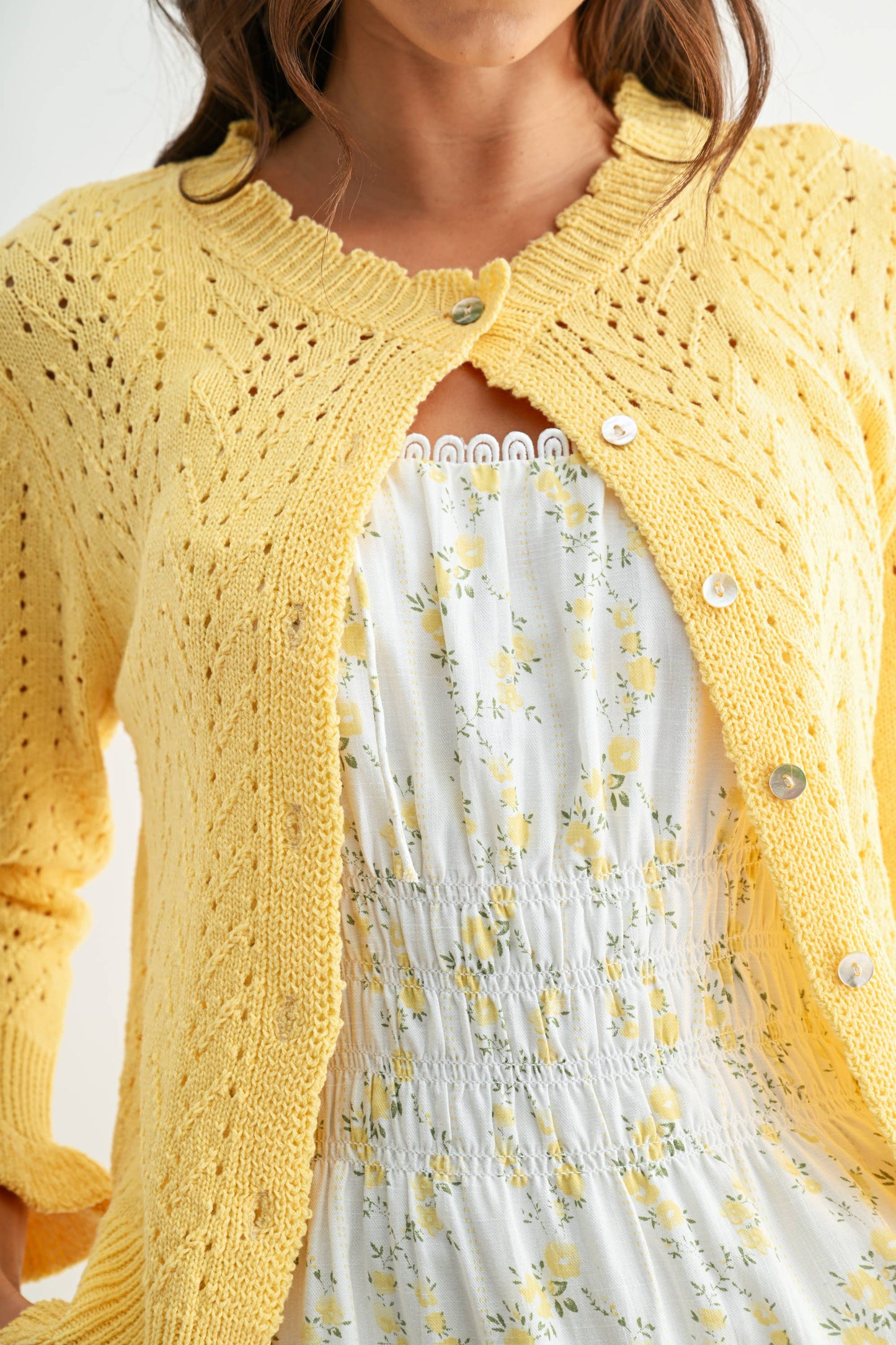 Lemon Yellow 3/4 Sleeve Knit Cardigan