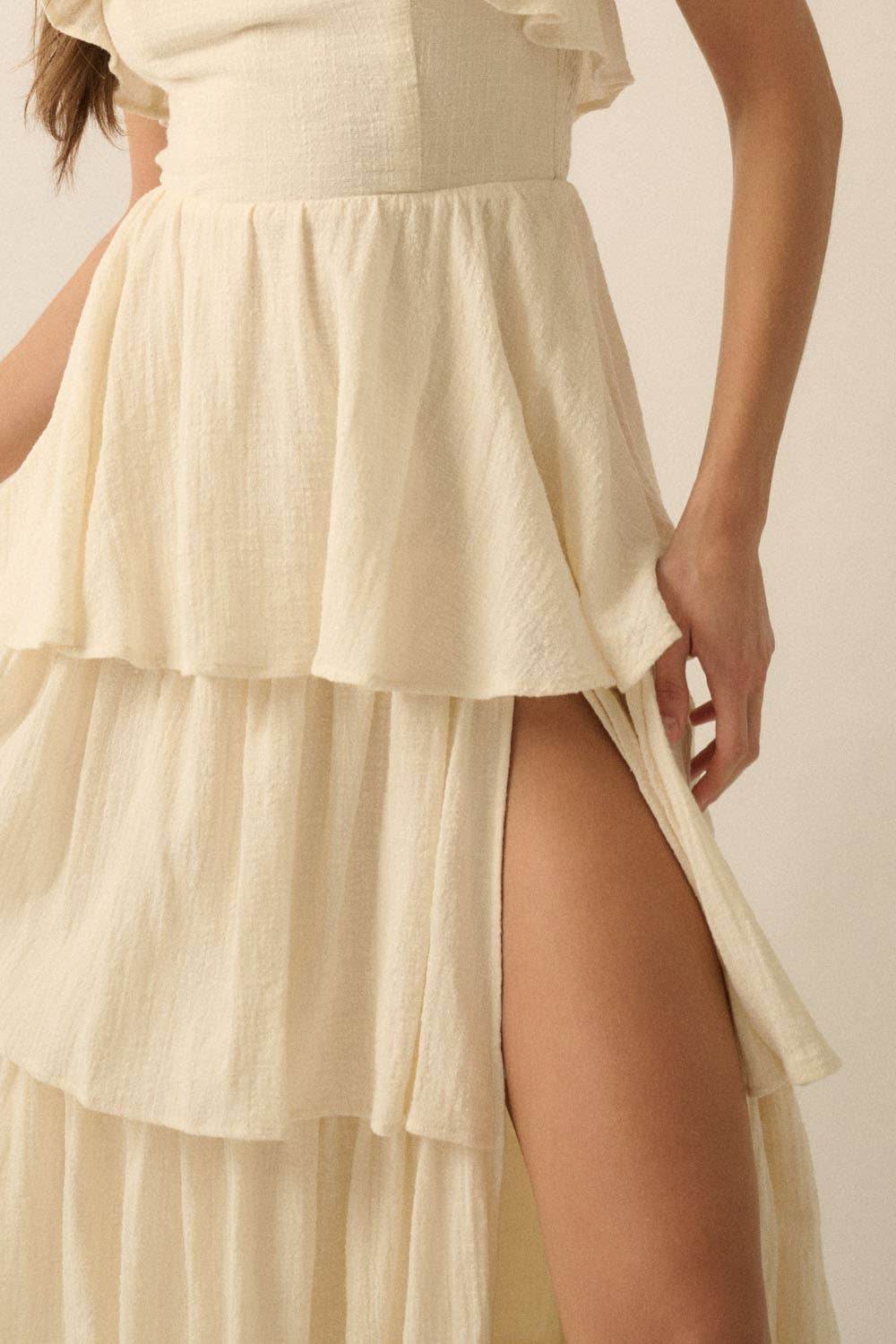 Textured Cotton Strapless Tiered Ruffle Maxi Dress - SAUVAGE ZSA™