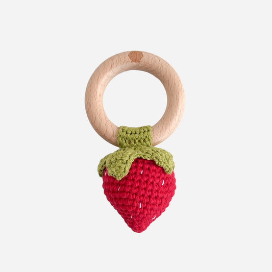 Strawberry Teether & Cotton Crochet Rattle Baby Toy