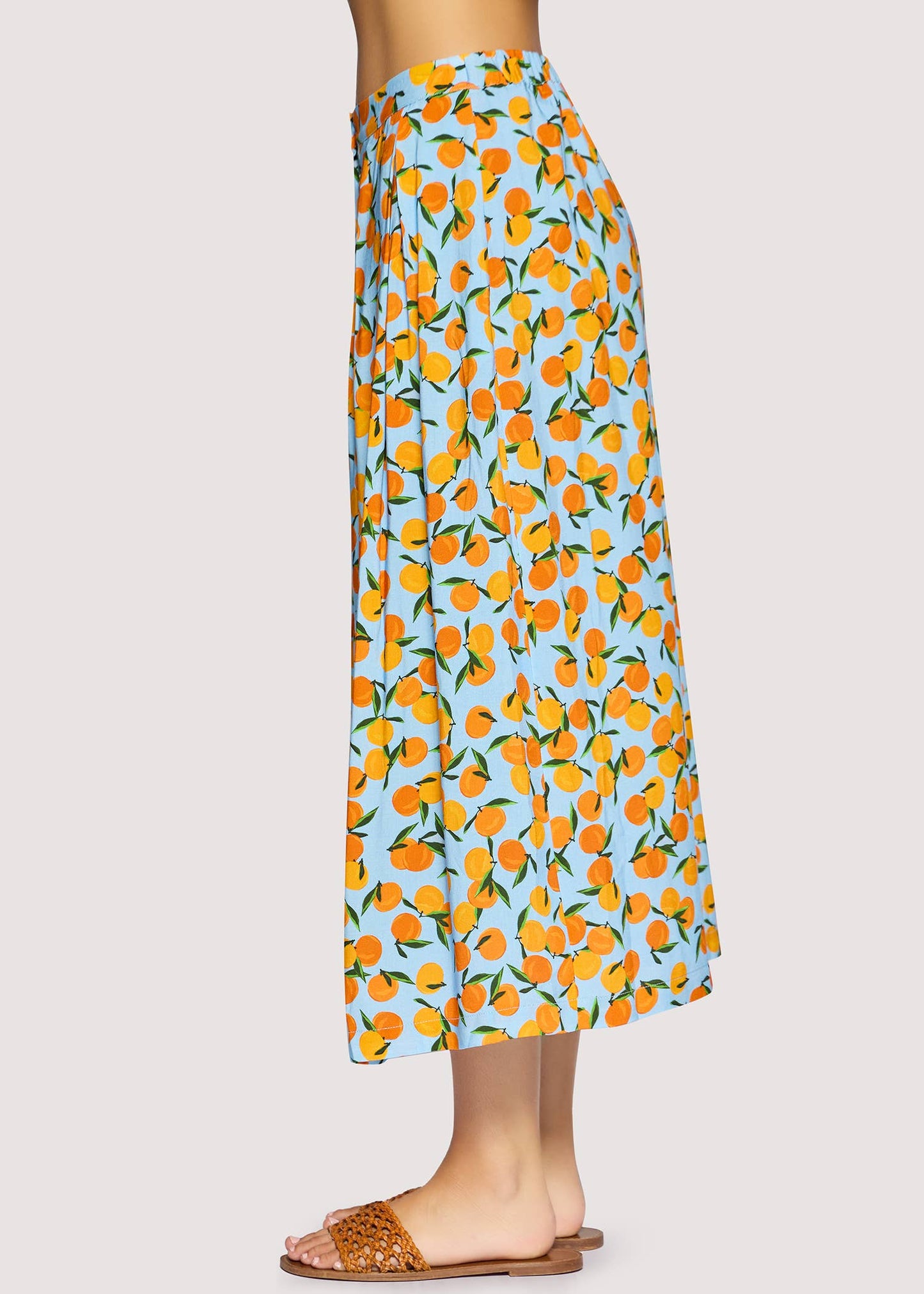 Citrus Print Orange Soiree Midi Skirt