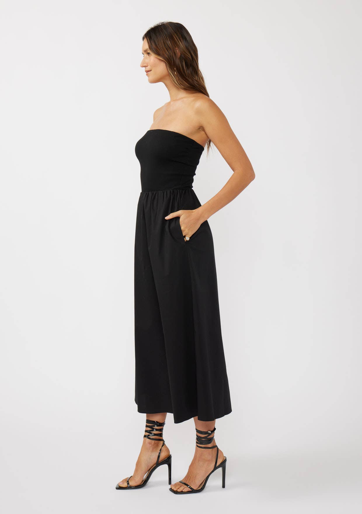 Strapless Tube Maxi Dress with Side Pockets