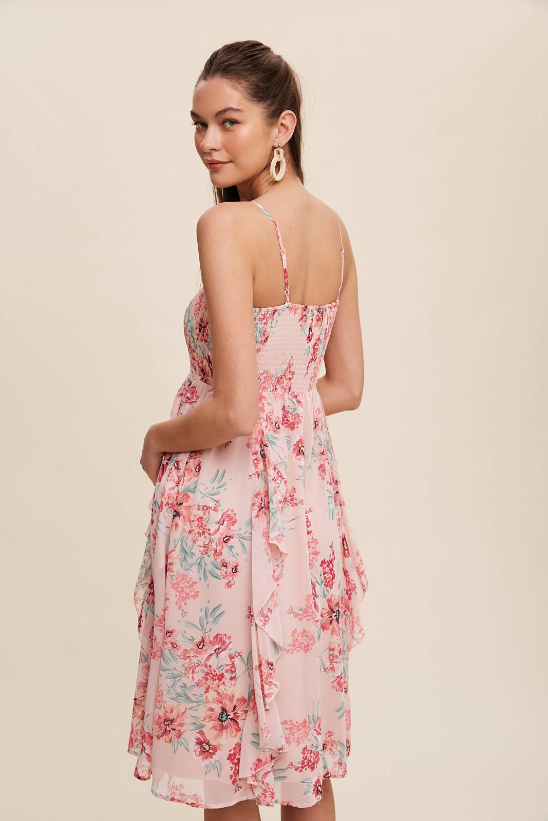 Pretty Pink Floral Chiffon Midi Dress