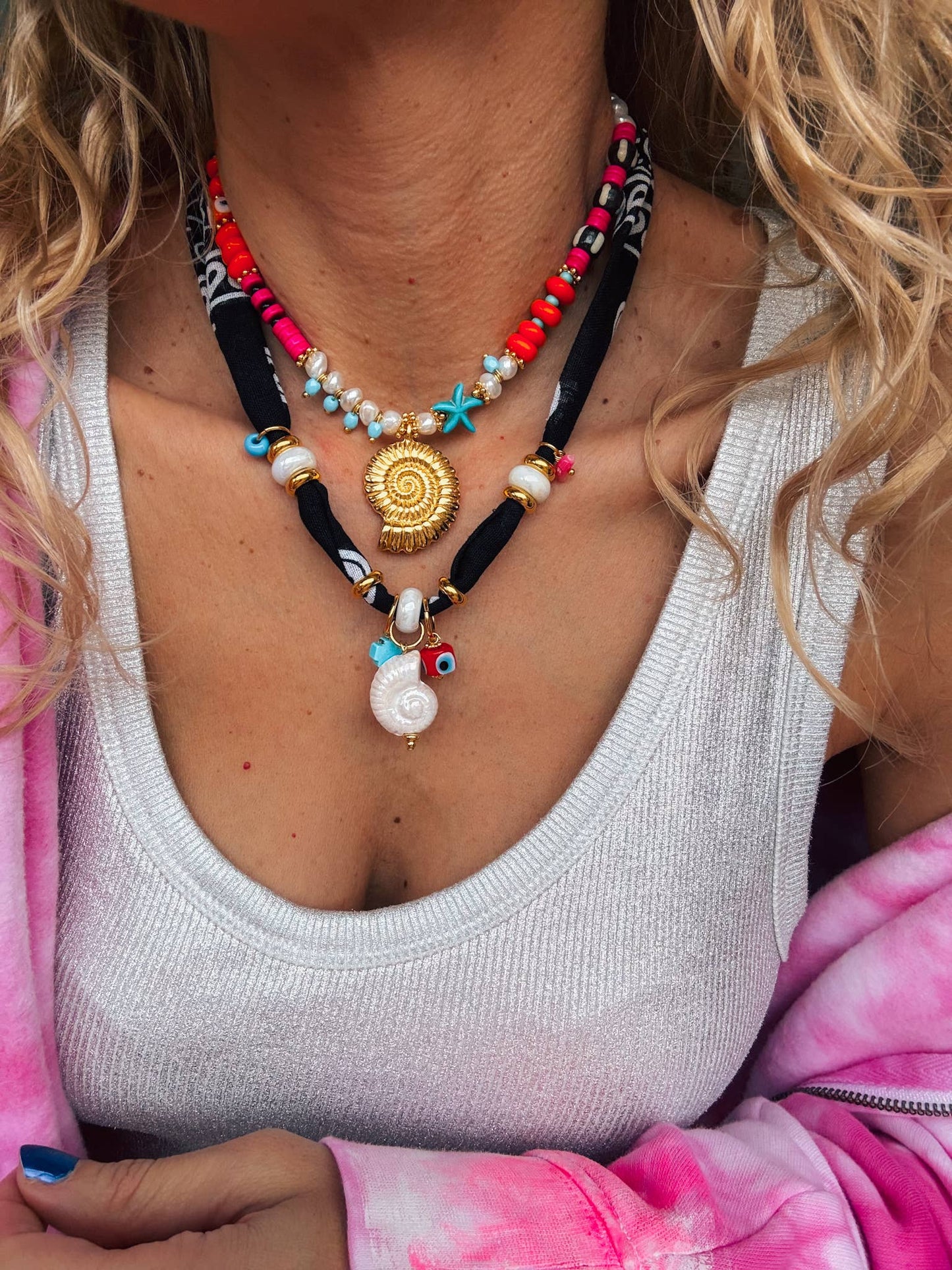 Colorful Beaded Gold Shell Necklace