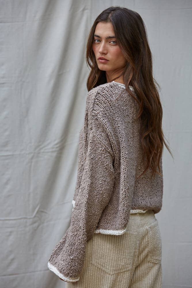 Bohemian Knit Capsule Sweater With Contrast Hems & Wide Sleeves