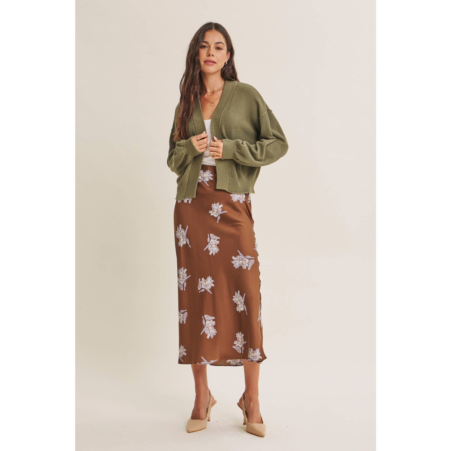 Date Night Satin Floral Midi Skirt