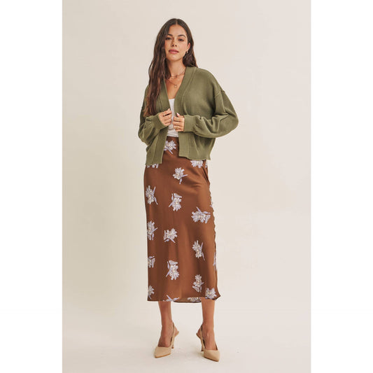 Date Night Satin Floral Midi Skirt