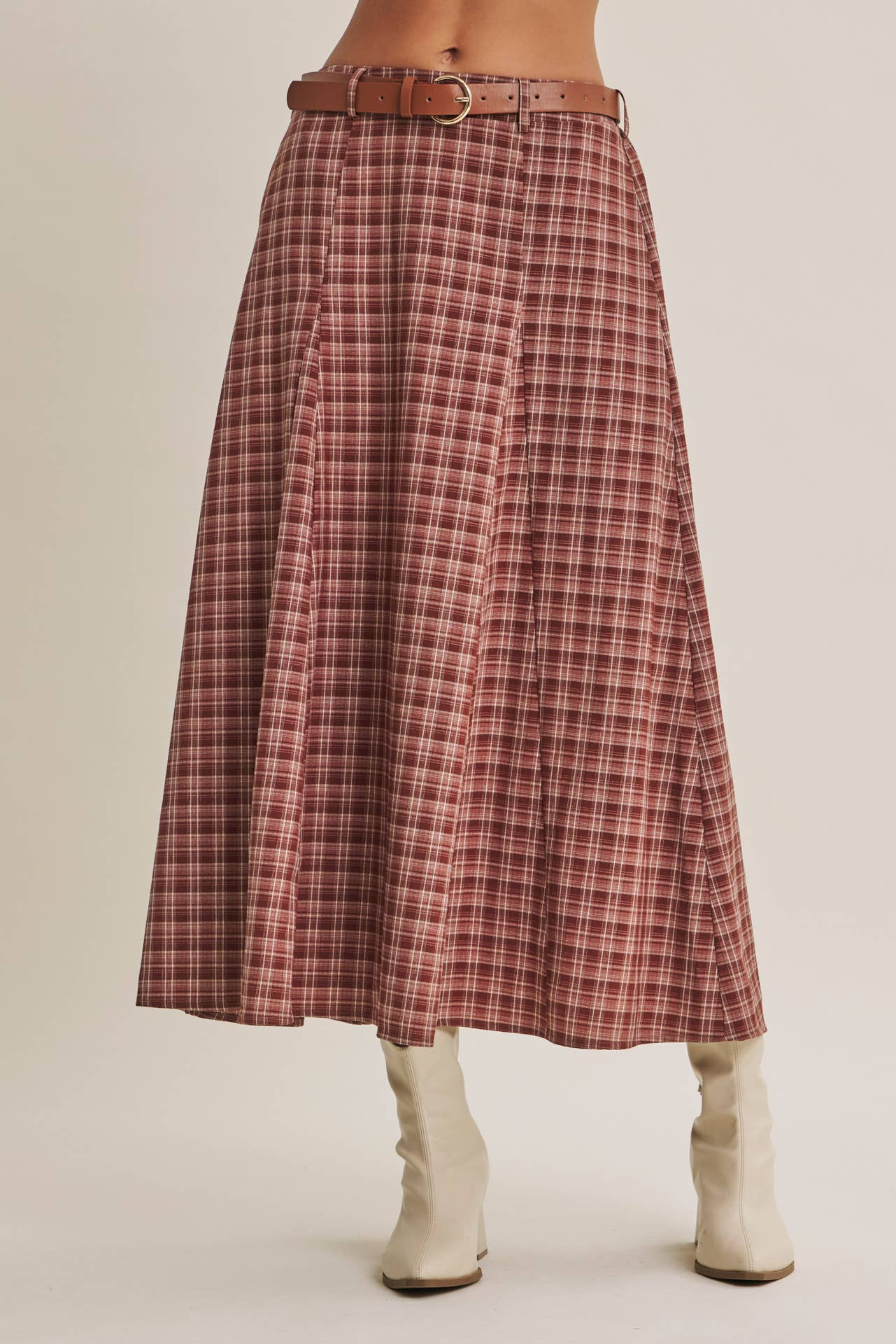 Heritage Plaid Flare Maxi Skirt with Belt