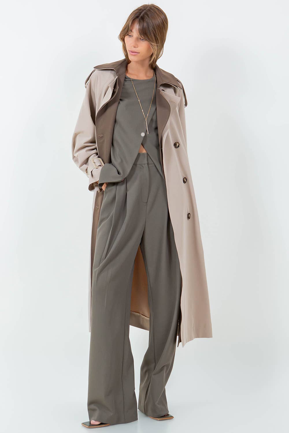 CONTRAST DOUBLE BREASTED TRENCH COAT