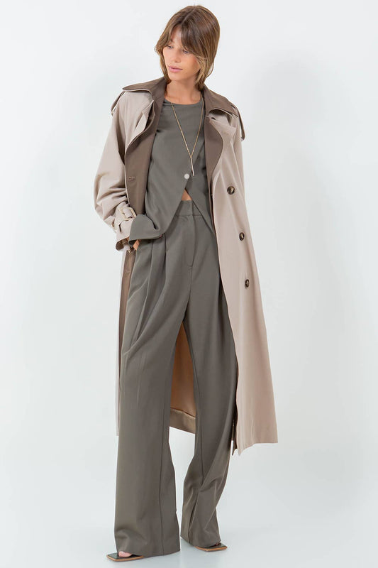 CONTRAST DOUBLE BREASTED TRENCH COAT